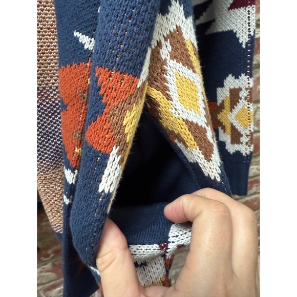 NWT Lucky Brand Southwestern Aztec Cardigan Sweater Navy Coatigan Medium NEW - Picture 4 of 11